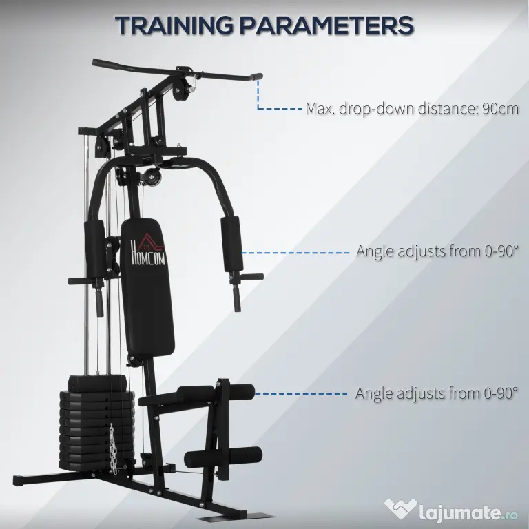 HOMCOM Statiune fitness cu greutati de 45kg pentru antrenament profesional la tine acasa, din otel, 135x103x210cm, Negru | Aosom Romania