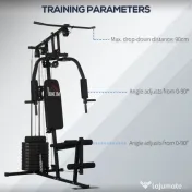 HOMCOM Statiune fitness cu greutati de 45kg pentru antrenament profesional la tine acasa, din otel, 135x103x210cm, Negru | Aosom Romania 