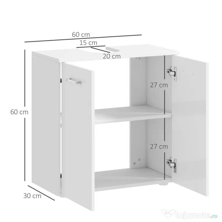 Mobilier Baie Subchiuvetă Kleankin cu 2 Uși, Spațiu de Stocare Eficient, din Lemn, Alb, 60x30x62.5cm | Aosom Romania