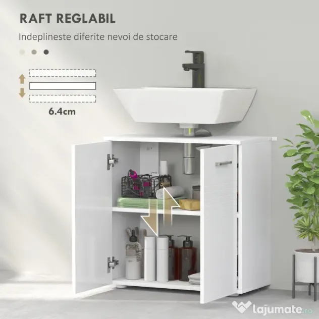 Mobilier Baie Subchiuvetă Kleankin cu 2 Uși, Spațiu de Stocare Eficient, din Lemn, Alb, 60x30x62.5cm | Aosom Romania