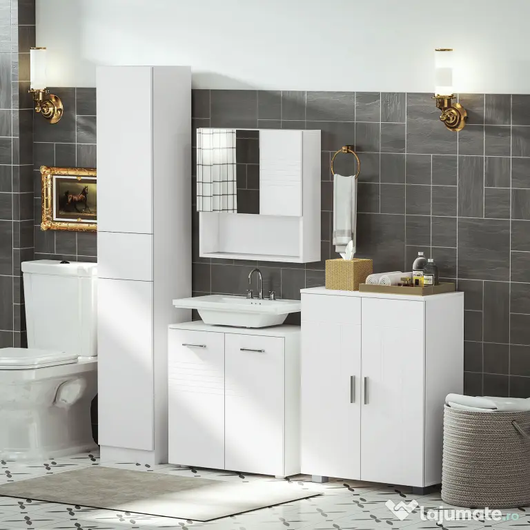 Mobilier Baie Subchiuvetă Kleankin cu 2 Uși, Spațiu de Stocare Eficient, din Lemn, Alb, 60x30x62.5cm | Aosom Romania