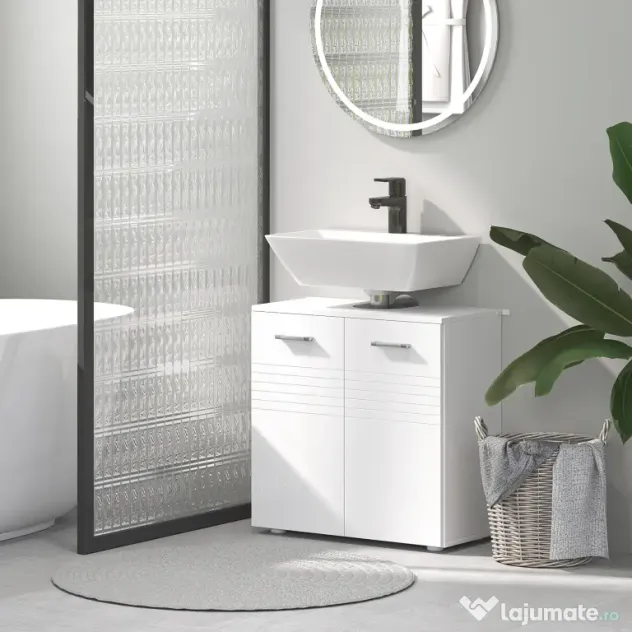 Mobilier Baie Subchiuvetă Kleankin cu 2 Uși, Spațiu de Stocare Eficient, din Lemn, Alb, 60x30x62.5cm | Aosom Romania