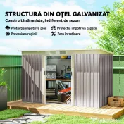 Outsunny - Depozit de grădină din oțel cu 2 orificii de aerisire și 2 uși culisante, 280x130x172 cm, gri deschis 