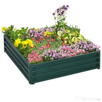 Outsunny Pat de Gradina Suprainaltat 120x120x30cm Galvanizat, Pat Suprainaltat pentru Plante cu Cadru din Otel pentru Legume, Flori, Plante si Ierburi, Verde