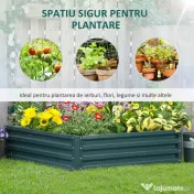 Outsunny Pat de Gradina Suprainaltat Galvanizat Cadru din Otel pentru Cultivare Legume Flori 120x120x30cm Rezistent la Intemperii | Aosom Romania