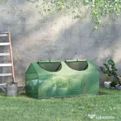 Outsunny Seră de Grădină Tip Cabană cu Acoperiș din PE, Seră pentru Grădină cu Țăruși și Margini Extinse, 120x60x60 cm, Verde | Aosom Romania