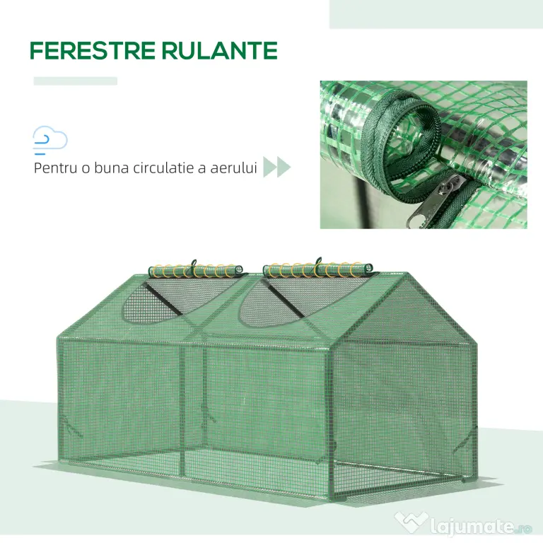 Outsunny Seră de Grădină Tip Cabană cu Acoperiș din PE, Seră pentru Grădină cu Țăruși și Margini Extinse, 120x60x60 cm, Verde | Aosom Romania