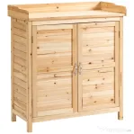 Dulap de exterior Outsunny cu 2 rafturi din lemn de brad cu design înălțat și 2 uși, 83x40x92 cm, culoarea lemnului | Aosom Romania