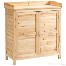 Dulap de exterior Outsunny cu 2 rafturi din lemn de brad cu design înălțat și 2 uși, 83x40x92 cm, culoarea lemnului | Aosom Romania