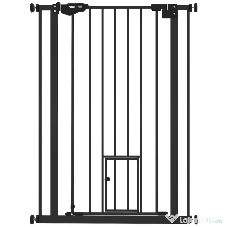 PawHut Poartă Reglabilă pentru Câini cu Ușă Mică și Montare prin Presiune, 74-80x104.1 cm, Negru | Aosom Romania