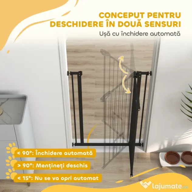 PawHut Poartă Reglabilă pentru Câini cu Ușă Mică și Montare prin Presiune, 74-80x104.1 cm, Negru | Aosom Romania