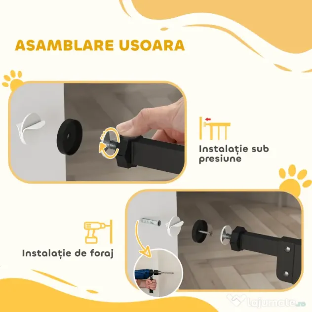 PawHut Poartă Reglabilă pentru Câini cu Ușă Mică și Montare prin Presiune, 74-80x104.1 cm, Negru | Aosom Romania