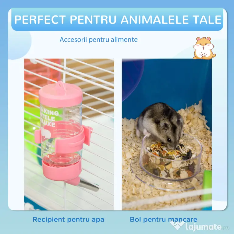 PawHut Cuștă pentru Hamsteri cu 5 Nivele, Tuburi, Căsuță, Rezervor de Apă, Rampe și Roată, 59x36x69 cm, Albastră | Aosom Romania