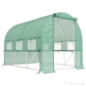 Outsunny Sera de Grădină Tip Tunel 3x2x2 m cu Ușă Rulabilă și 6 Ferestre cu Plasă, Sera pentru Grădină cu Structură din Oțel și Acoperire PE, pentru Legume, Flori, Fructe, Anti UV, Verde | Aosom Romania