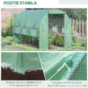 Outsunny Sera de Grădină Tip Tunel 3x2x2 m cu Ușă Rulabilă și 6 Ferestre cu Plasă, Sera pentru Grădină cu Structură din Oțel și Acoperire PE, pentru Legume, Flori, Fructe, Anti UV, Verde | Aosom Romania