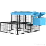 Cotet de Gradina PawHut Modular pentru 6-10 Gaini cu 2 Custi din Otel, Cusca pentru Gaini cu Acoperis din Poliester, Albastru inchis