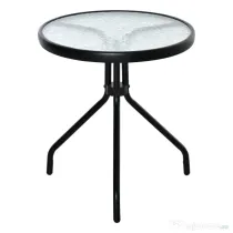 Outsunny Masuta de Gradina Rotunda Outsunny cu Etajera din Sticla si Structura Metalica, Φ50x55cm, Negru