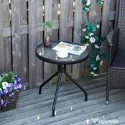 Outsunny Masuta de Gradina Rotunda Outsunny cu Etajera din Sticla si Structura Metalica, Φ50x55cm, Negru 