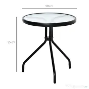 Outsunny Masuta de Gradina Rotunda Outsunny cu Etajera din Sticla si Structura Metalica, Φ50x55cm, Negru 