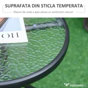 Outsunny Masuta de Gradina Rotunda Outsunny cu Etajera din Sticla si Structura Metalica, Φ50x55cm, Negru 