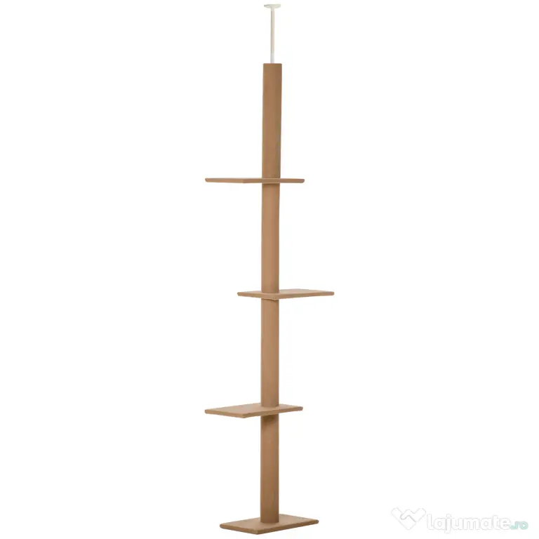 PawHut Coloană de Zgâriat Reglabilă pe 4 Nivele, Tapițată, 43x27x228-260cm, Gri | Aosom Romania