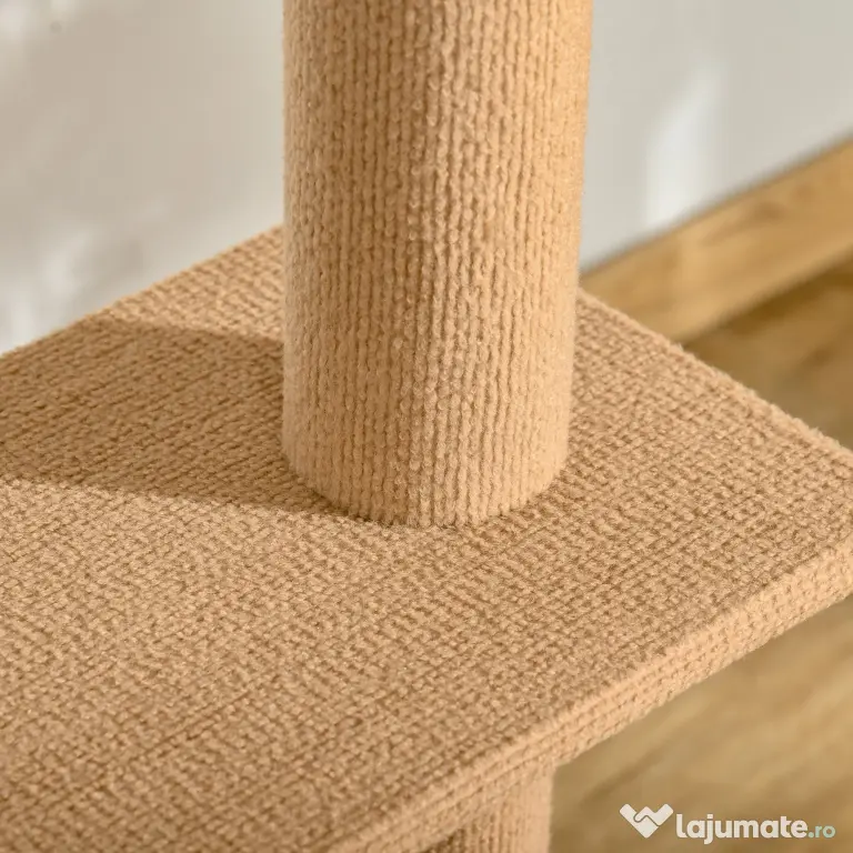 PawHut Coloană de Zgâriat Reglabilă pe 4 Nivele, Tapițată, 43x27x228-260cm, Gri | Aosom Romania
