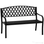 Outsunny Bancuta de gradina 2 locuri cu brate in otel si fonta, 128x58.5x89cm, negru