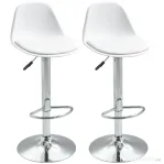Set de 2 scaune de bar cu spatar si suport picioare, pivotante cu inaltime reglabila, 40x42x82-104cm, alb HOMCOM | Aosom Romania