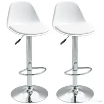 Set de 2 scaune de bar cu spatar si suport picioare, pivotante cu inaltime reglabila, 40x42x82-104cm, alb HOMCOM | Aosom Romania