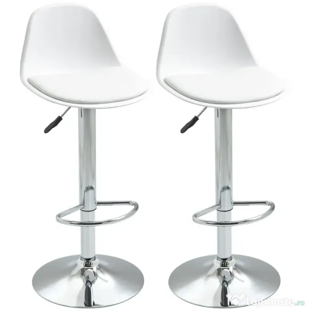Set de 2 scaune de bar cu spatar si suport picioare, pivotante cu inaltime reglabila, 40x42x82-104cm, alb HOMCOM | Aosom Romania