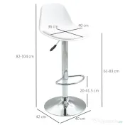 Set de 2 scaune de bar cu spatar si suport picioare, pivotante cu inaltime reglabila, 40x42x82-104cm, alb HOMCOM | Aosom Romania