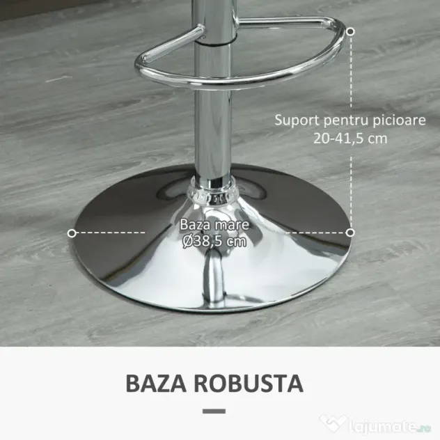 Set de 2 scaune de bar cu spatar si suport picioare, pivotante cu inaltime reglabila, 40x42x82-104cm, alb HOMCOM | Aosom Romania