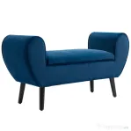 HOMCOM Banca Depozitare Capitonata pentru Dormitor si Hol, Banca Capatul patului din Tesatura Catifelata cu Cotiere, 118x42x66cm, Albastru inchis