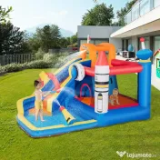 Outsunny Castel Gonflabil 5-în-1 Model Narval, Centru de Joacă cu Tobogan, Trambulină, Perete de Cățărat și Piscină cu Bile, include Suflantă, pentru Copii 3-8 Ani 