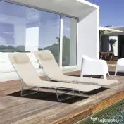 Outsunny Set de 2 Sezlonguri pentru Plaja Pliabile cu Spatar Rabatabil pe 5 Niveluri, Sezlong de Gradina din Otel si Tesatura Plasa, Bej 