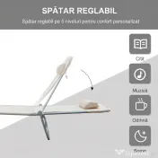Outsunny Set de 2 Sezlonguri pentru Plaja Pliabile cu Spatar Rabatabil pe 5 Niveluri, Sezlong de Gradina din Otel si Tesatura Plasa, Bej 