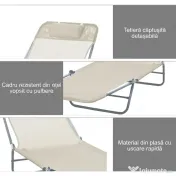 Outsunny Set de 2 Sezlonguri pentru Plaja Pliabile cu Spatar Rabatabil pe 5 Niveluri, Sezlong de Gradina din Otel si Tesatura Plasa, Bej 