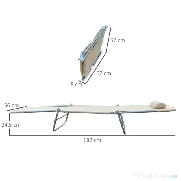 Outsunny Set de 2 Șezlonguri Pliabile pentru Plajă cu Spătar Rabatabil pe 4 Niveluri, Șezlong de Grădină, 137x56x82 cm, Bej | Aosom Romania
