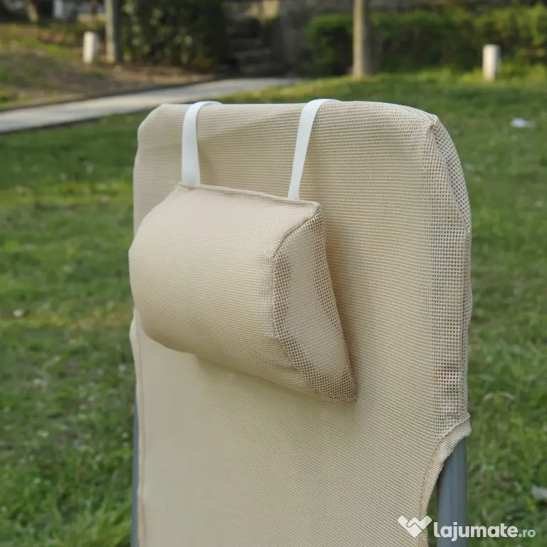 Outsunny Set de 2 Șezlonguri Pliabile pentru Plajă cu Spătar Rabatabil pe 4 Niveluri, Șezlong de Grădină, 137x56x82 cm, Bej | Aosom Romania