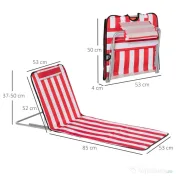 Outsunny Set 2 Șezlonguri de Plajă cu Spătar Reglabil în 5 Poziții, Tetieră și Geantă de Transport, 124x53x45 cm, Roșu | Aosom Romania 