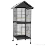 PawHut Volieră pentru Păsări cu Roți, Tăvi Detașabile din Plastic și Stinghii, Colivie pentru Canari din Metal, 168 cm, Negru | Aosom Romania