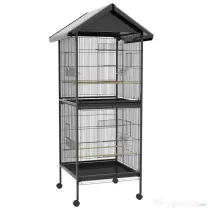 PawHut Volieră pentru Păsări cu Roți, Tăvi Detașabile din Plastic și Stinghii, Colivie pentru Canari din Metal, 168 cm, Negru | Aosom Romania