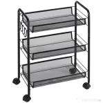 HOMCOM Carucior de bucatarie cu 3 niveluri cu cosuri detasabile si 4 roti, otel si plastic PP, 45Lx26,5x63cm, Negru