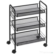 HOMCOM Carucior de bucatarie cu 3 niveluri cu cosuri detasabile si 4 roti, otel si plastic PP, 45Lx26,5x63cm, Negru 