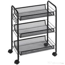 HOMCOM Carucior de bucatarie cu 3 niveluri cu cosuri detasabile si 4 roti, otel si plastic PP, 45Lx26,5x63cm, Negru