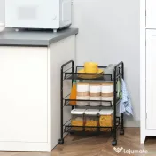 HOMCOM Carucior de bucatarie cu 3 niveluri cu cosuri detasabile si 4 roti, otel si plastic PP, 45Lx26,5x63cm, Negru 