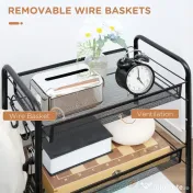 HOMCOM Carucior de bucatarie cu 3 niveluri cu cosuri detasabile si 4 roti, otel si plastic PP, 45Lx26,5x63cm, Negru 