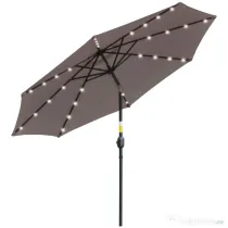 Outsunny Umbrelă de Grădină Inclinabilă Ø265 cm cu 32 Lumini LED Solare și Manivelă, Umbrelă de Exterior cu 8 Spițe, din Oțel și Poliester, pentru Patio, Curte, Balcon, Terasă, Gri | Aosom Romania