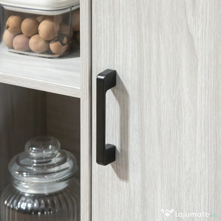 HOMCOM Comodă Modernă din Lemn cu Rafturi și Dulap, Design Anti-Inclinare, MDF și Oțel, Gri Deschis, 100x34x87.2cm | Aosom Romania