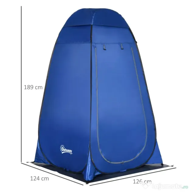 Outsunny Cort de Duș pentru Camping cu Ușă cu Fermoar, Geantă de Transport și Buzunar, 126x124x189 cm, Albastru Închis | Aosom Romania